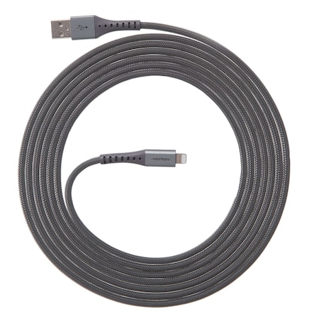 Ventev Alloy Usb A To Apple Lightning High Speed Ultradurable Cable 10ft, Steel AC10-STLBX-266502
